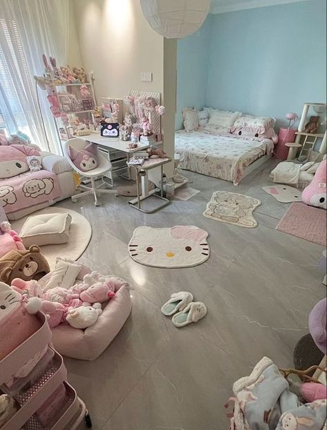 Beige Hello Kitty, Hello Kitty Room Decor, Cute Sanrio, Cute Furniture, Pastel Room, Pinterest Room Decor, Pretty Bedroom, Cute Bedroom Decor, Cute Room Ideas