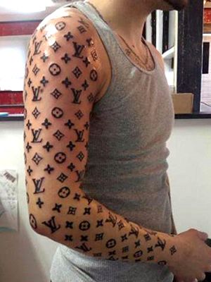 louis-vuitton-full-arm-tattoo-big Louis Vuitton Tattoo, Awful Tattoos, Family Tattoos For Men, Horrible Tattoos, Tattoo Fails, Scott Campbell, Bad Tattoos, Arm Sleeve Tattoos, Face Tattoos