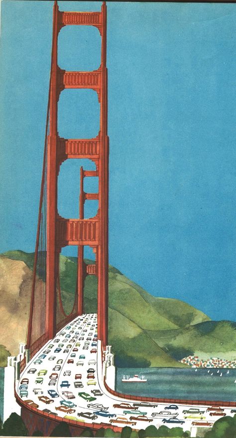 San Francisco Drawing, Bridge Illustration, San Francisco Illustration Art, San Francisco Painting, San Francisco Aesthetic Poster, Vintage San Francisco, San Francisco Murals, San Francisco Wallpaper, San Francisco Poster