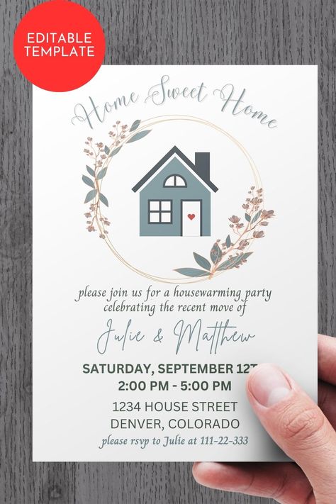 If you're looking for a unique housewarming party invitation template, look no further! Your guests will be delighted to hear that you have moved into your new home with this lovely housewarming invite. This pastel colored floral editable digital housewarming party invite includes customizable text for you to add all party details. All text and colors are editable. Homewarming Invitation Card, House Invitation Card Design, New House Invitation Card, Home Warming Invitation Card, New Home Invitation Card, House Warming Invitation Card Design, Housewarming Invitation Wording, 25th Anniversary Decorations, Housewarming Invitation Cards