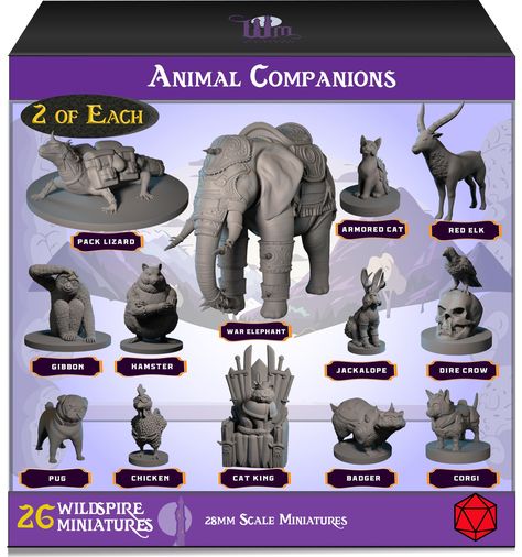 PRICES MAY VARY. 👩🏽‍🎨 Entertaining Paintable Minis for DnD - 13 unique (x2) animal companion and familiar miniatures for DND - unprimed, 28mm miniatures in hard plastic for all tabletop fantasy RPG games 🍄Fantasy Miniatures for D&D that Live-up to the Creativity of Your Games - versatile animal figurines for D&D. Fun and unique animal figures for TTRPG. Great gift for miniature painting. 🏰Quality: If any minis arrive deformed/broken, we gladly replace them! Shipping these kinds of small rpg Dnd Figures, Dnd Minis, Dungeons And Dragons Miniatures, D&d Miniatures, 28mm Miniatures, Dnd Miniatures, Fantasy Miniatures, Rpg Games, Animal Companions