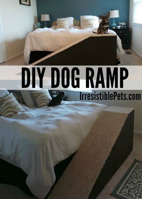 DIY Dog Ramp ~ I HAVE TO MAKE ONE FOR Daisy!! Those plastic ones w/ the cheesy cover, just don't cut it for my Daisy-Bug!! xo Diy Dog Ramp, Dog Ramp Diy, Dog Ramp For Bed, Pet Ramp, Dog Stairs, Pet Stairs, Diy Dog Bed, Dog Ramp, Dog Steps