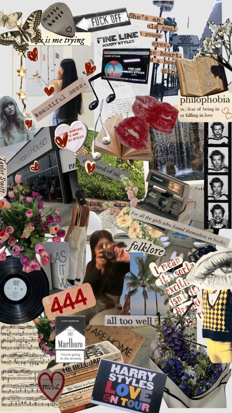 a bit of my life #moodboard #aesthetic #taylorsiwft #harrystylesshuffles #collage #love Personality Collage, Moodboard Aesthetic, About Myself, Beautiful Mess, Old Soul, Drafting Patterns, Wall Collage, Mood Boards, Of My Life