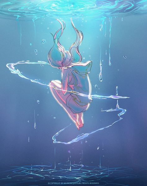 Water Anime Aesthetic, Underwater Drawing, Floating In Space, Japon Illustration, Water Art, Dark Art Illustrations, Poses References, Anime Artwork Wallpaper, Dreamy Art