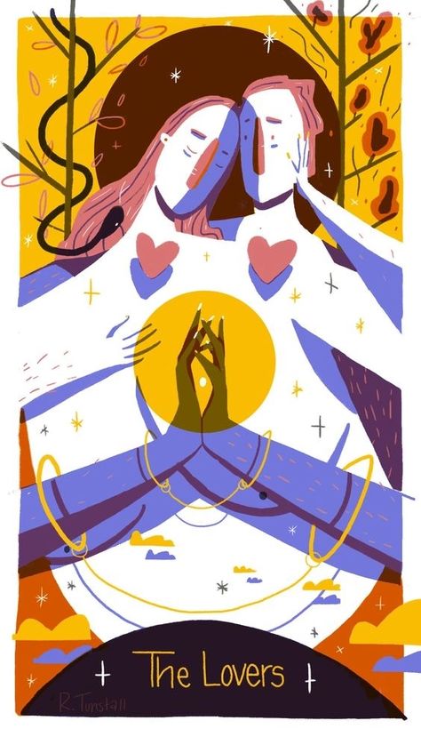 The Lovers, Tarot Card, A Series, Illustrations, Gold