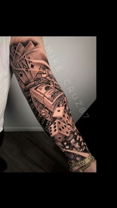 Fantastic Tattoo, Tattoos Arm Mann, Tato Flash, Half Sleeve Tattoos Forearm, Card Tattoo Designs, Money Tattoo, Chicano Style Tattoo, Men Tattoos Arm Sleeve, Forarm Tattoos