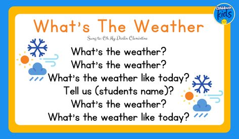 Looking for a What's the weather song? These weather songs are perfect for circle time. Click on the image to see over 20+ weather songs that you can use during morning meeting and circle time. Weather Songs For Preschool, All About Me Songs Preschool Circle Time, Weather Songs For Toddlers, Good Morning Circle Time Songs, Weather Song For Preschool, Song Board Preschool Circle Time, Weather Circle Time, Good Morning Songs For Preschool, Whats The Weather Song