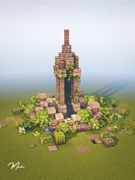 Cottagecore Fountain Minecraft, Minecraft Fountain Ideas Medieval, Minecraft Statue Fountain, Aesthetic Minecraft Fountain, Minecraft Fountain Aesthetic, Mini Fountain Minecraft, Fountain Design Minecraft, Minecraft Water Garden, Water Fountain Minecraft Ideas