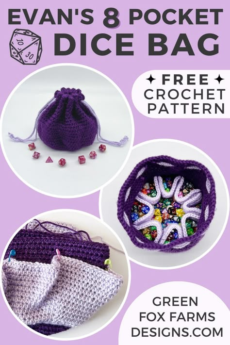 Crochet Amigurumi Dnd, Dnd Dice Pouch Crochet, Mushroom Dice Bag Crochet Pattern, Dice Pouch Crochet Pattern, D&d Crochet Dice Bag, Functional Crochet Patterns, Crochet Coffin Bag Pattern Free, Pokemon Crochet Bag, Crochet Potion Bottle Dice Bag Free Pattern