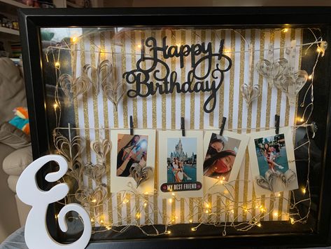 Light up birthday Shadow box Shadow Box With Fairy Lights, Shadow Box Birthday Ideas, Deep Photos, Cute Presents, Birthday Box, Photo Box, Shadow Boxes, Memory Box, Shadow Box Frames