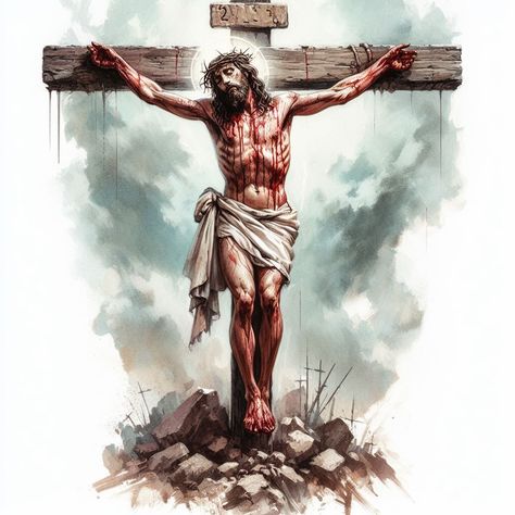 Jesus Cross Images, Jesus Crucifixion, Memorial Tattoo Ideas, Mother Mary Pictures, Christian Cartoons, Church Inspiration, Jesus Drawings, Bible Study Books, Jesus Christ Painting