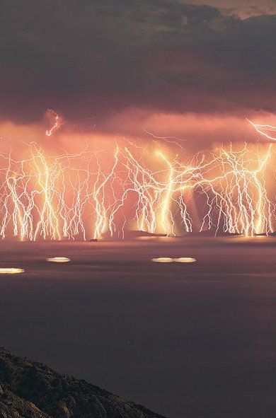 Catatumbo Lightning - At the point where the Catatumbo River meets Lake Maracaibo in Venezuela, a constant lightning storm illuminates the sky for around 10 hours a night, for almost half the nights out of the year. Catatumbo Lightning, Lightning Storms, Wild Weather, Image Nature, Thunder And Lightning, Lightning Storm, The Nights, Stormy Weather, Lightning Strikes