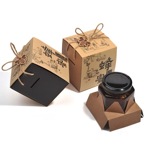 Kraft Box Packaging, Corrugated Packaging, Kraft Paper Packaging, Cardboard Cartons, Honey Brand, Honey Packaging, Box With Handle, Carton Packaging, Jar Packaging