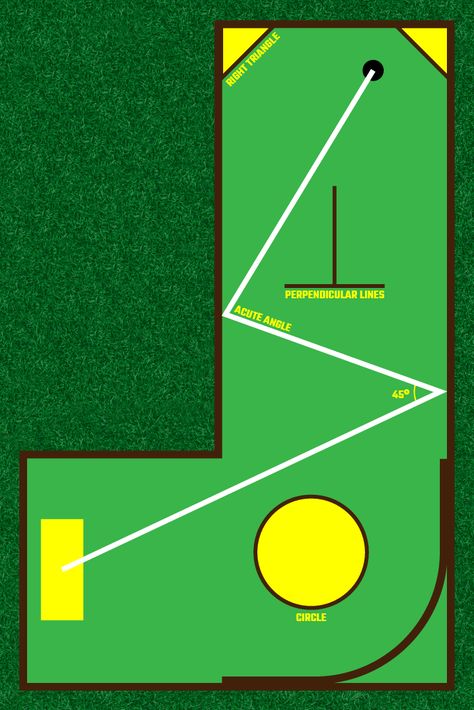 Measuring Angles Mini-Golf Course Design Project for Your Math Class⋆ GeometryCoach.com Tennis Lessons For Kids, Cardboard Challenge, Project Rubric, Outdoor Mini Golf, Geometry Project, Hillside Landscape, Mini Putt, Geometry Projects, Rubrics For Projects