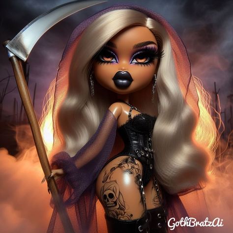 Glam Reaper pt. 3 💜 #bratz #explorepage Glam Reaper, Barbie Model, Swag Cartoon, April 21, Cute Anime Character, Anime Character, Vision Board, Digital Art, Bubbles