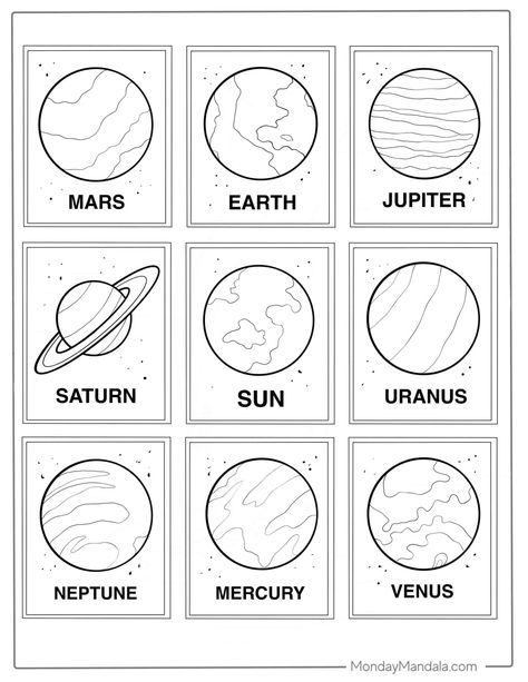 20 Solar System Coloring Pages (Free PDF Printables) Planets Clipart Free Printable, Solar System Coloring Pages Free, Solar System Crafts For Kindergarten, Solar System Kindergarten Activities, Solar System Toddler Activities, Planet Coloring Pages Free Printable, Solar System Worksheets Kindergarten, Planet Printables Free, Solar Eclipse Preschool