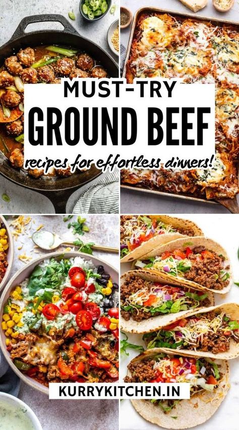 Discover the ultimate collection of ground beef recipes for dinner! From tacos to meatballs and everything in between, these easy and delicious recipes are perfect for family meals. Find quick weeknight dinners and comforting classics. Get cooking with these flavorful ideas! #GroundBeefRecipes #DinnerIdeas #EasyRecipes Quick Ground Beef Recipes, Best Ground Beef Recipes, Minced Beef Recipes, Healthy Ground Beef, Ground Beef Recipes Healthy, Meat Recipes For Dinner, Ground Meat Recipes, Mince Recipes, Meat Dinners