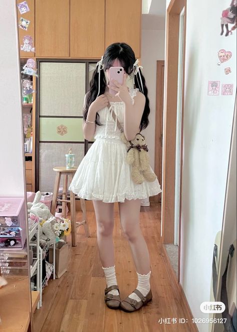 save = follow Kawaii Summer Outfits, Softie Outfits, Kawaii Summer, Aesthetic Outfit Ideas, Healthy Lifestyle Inspiration, Japanese Outfits, J Fashion, Kawaii Clothes, Korean Outfits