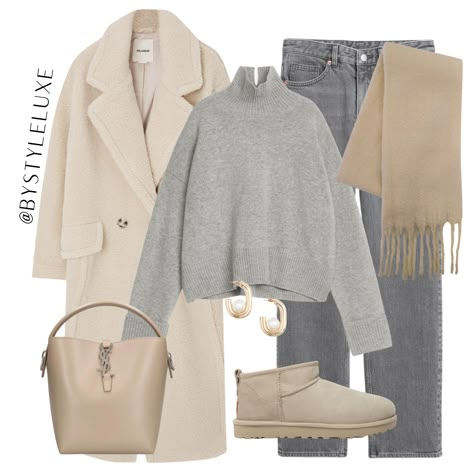 A beige and grey casual everyday outfit for the weekend, styled with these new in @ugg boots Grey Ugg Boots Outfit, Ugg Beige, Beige Boots Outfit, Shop The Outfit, Ugg Boots Outfit, Beige Boots, Beige Outfit, Casual Day Outfits, Grey Outfit