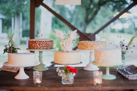 Single-Tier Wedding Cakes, Whimsical Toppers Multiple Single Tier Wedding Cake, Wedding Multiple Cakes, Multiple Cakes Wedding Display, Multiple Wedding Cakes Display, Wedding Cake Buffet, Multiple Wedding Cakes, Single Tier Wedding Cake, Grooms Cake Tables, Individual Wedding Cakes