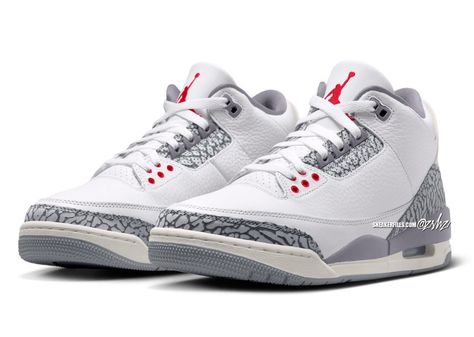 Air Jordan 3 Cement Grey 2024 Jordan 3 Cement, Grey Jordans, Jordan Retro 3, Jordan 3 Retro, Jumpman Logo, Air Jordan 3 Retro, Cement Gray, Air Jordan 3, Elephant Print