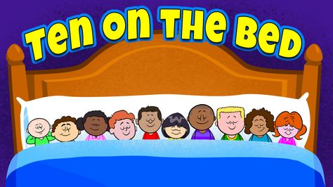 FREE Video! The song, “Ten on the Bed” is a popular nursery rhyme that makes learning fun. Children will learn early math (subtraction) and number recognition to 10. With repetition being the key, children easily pick up the pattern to the song. Includes lyrics and a fun fingerplay activity. This song is ideal for morning meeting, group activities, indoor recess and brain breaks. Nursery Rhymes Math Activities, Dti Nursey Ryhme, Interactive Nursery Rhymes, Ten In The Bed, It's Raining It's Pouring Nursery Rhyme, Nursery Rhymes Songs Videos, Rhymes Lyrics, Movement Preschool, Rhymes Video