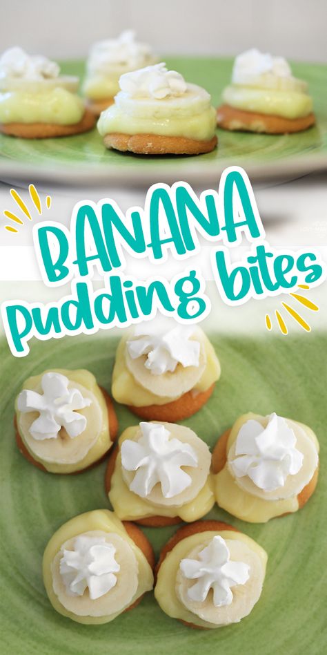 Mini Banana Pudding Bites - easy food Love and Marriage Banana Pudding Bites, Smash Cake Recipes, Pumpkin Crockpot, Brownie Mix Cookies, Easy Treats To Make, Mini Bananas, Mini Bites, Dried Bananas, Bite Size Desserts