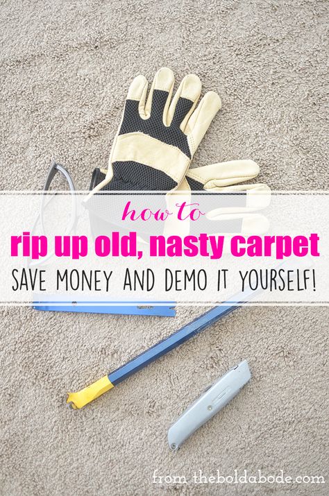 How to rip up carpet: Save money by doing the demo yourself! It's not hard at all! Ripping Up Carpet, Boho Apartment, Removing Carpet, Diy Organizer, Home Remodeling Diy, Budget Planer, Diy Carpet, Diy Remodel, Room Decorating