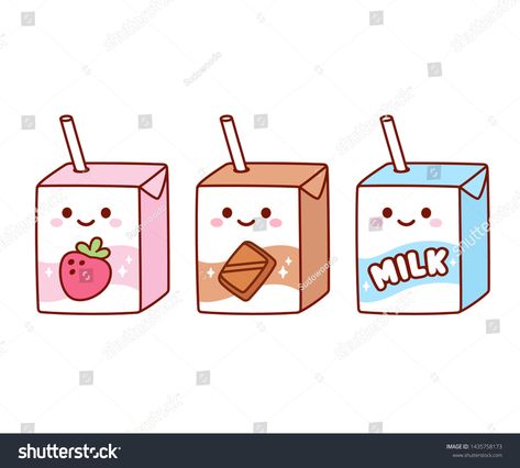 Cute cartoon milk box characters: strawberry, chocolate and regular milk. Kawaii milk cartons with drinking straw and smiling face. Isolated vector clip art illustration set. #Ad , #Ad, #chocolate#strawberry#regular#cartons Milk Cartoon Cute, Milk Carton Cartoon, Cartoon Milk Carton, Chocolate Milk Carton Drawing, Kawaii Milk Carton, Cartoon Drink, Drink Cartoon, Cute Milk Carton Drawing, Milk Cartoon