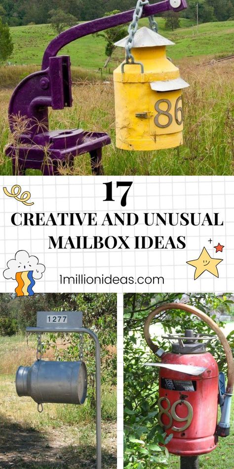 Unique Mailbox Post Ideas Diy, Hanging Mailbox Ideas, Unique Mailbox Ideas Diy, Diy Mailbox Ideas Creative, Old Mailboxes Repurposed, Cool Mailbox Ideas, Mail Boxes Ideas, Rural Mailbox Ideas, Painted Mailbox Ideas Diy Farmhouse