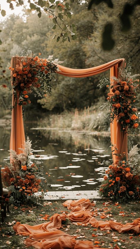 40+ Fall Wedding Ideas That Will Inspire You (Cake, Aisle, Table, Ceremony Decor, And More!) Fall Elopement Ideas, Eloping Ideas, Fall Wedding Arches, Fall Wedding Ceremony, Fall Wedding Tables, Fall Wedding Ideas, Autumnal Wedding, Forest Theme Wedding, Outdoor Fall Wedding