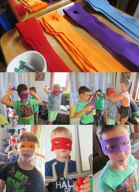 TMNT Party favors: easy DIY felt Ninja turtle masks to take home Teenage Mutant Ninja Turtle Party, Ninja Turtle Mask, Ninja Turtle Theme, Mutant Ninja Turtles Party, Skylanders Party, Tmnt Birthday, Ninja Turtles Birthday Party, Tmnt Party, Slumber Party Games