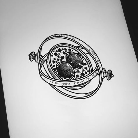 Time Turner Drawing, Harry Potter Sketch, Harry Potter References, Tattoo 2024, Hourglass Tattoo, Time Turner, Movie Tattoo, Harry Potter Tattoos, Tat Ideas