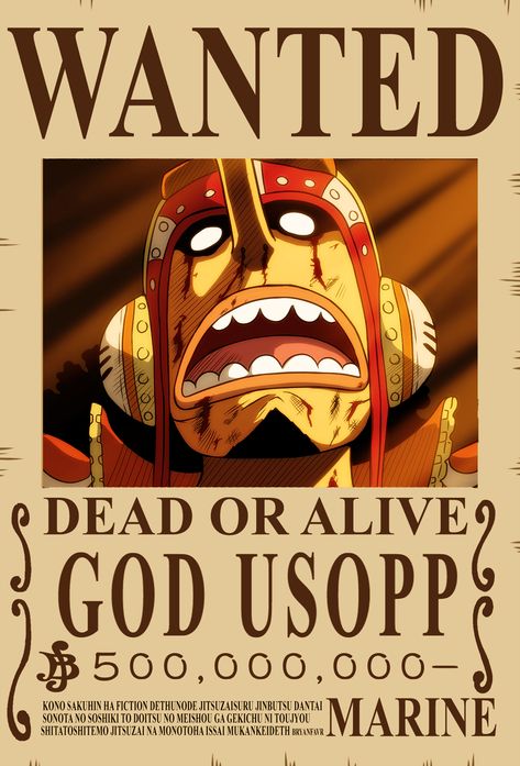 GOD USOPP bounty wanted poster one piece new update vintage high quality Ussop Wanted Poster, Wanted Poster One Piece, One Piece Main Characters, Luffy Bounty, Wanted One Piece, God Usopp, One Piece Theme, One Piece Bounties, America's Most Wanted