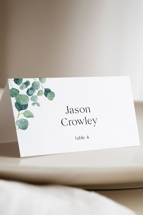 Eucalyptus name card template Free Place Card Template, Place Cards Template, Template Name, Wedding Eucalyptus, Diy Place Cards, Card Name, Place Card Template, Eucalyptus Greenery, Eucalyptus Wedding