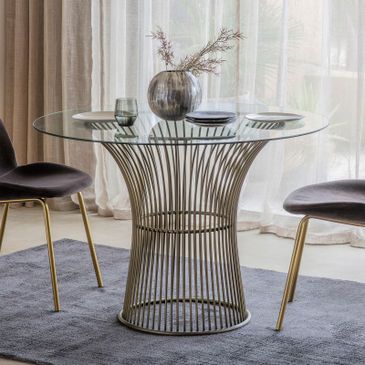 Zaira Dining Table by Castle Road Interiors | Zanui Round Wooden Dining Table, Beauty Table, Bistro Dining Table, 4 Seater Dining Table, Glass Round Dining Table, Circular Dining Table, Dream Dining Room, Style Apartment, Brass Circle