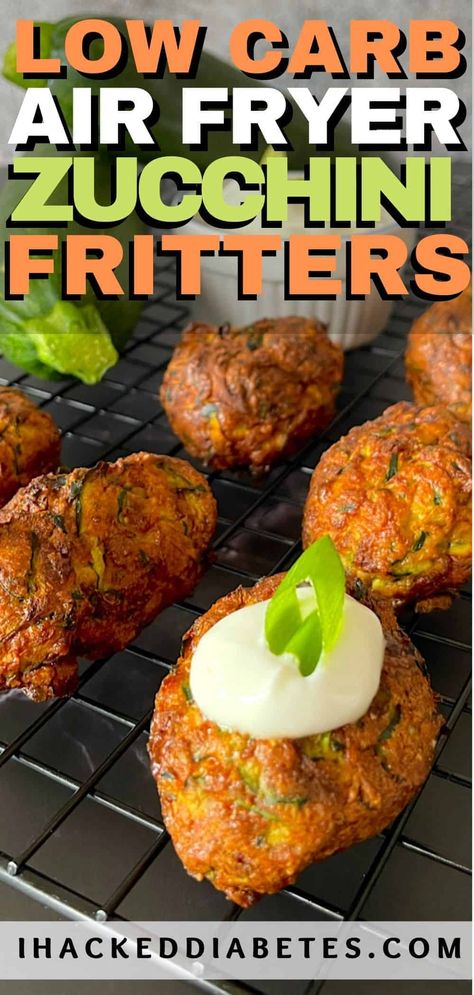 Low Cal And Low Carb Recipes, Zucchini Fritters Air Fryer, Keto Air Fryer Zucchini, Crispy Green Bean Recipes, Low Carb Zucchini Fritters, Zucchini Almond Flour, Airfryer Zucchini, Air Fryer Zucchini Fritters, Airfryer Recipe