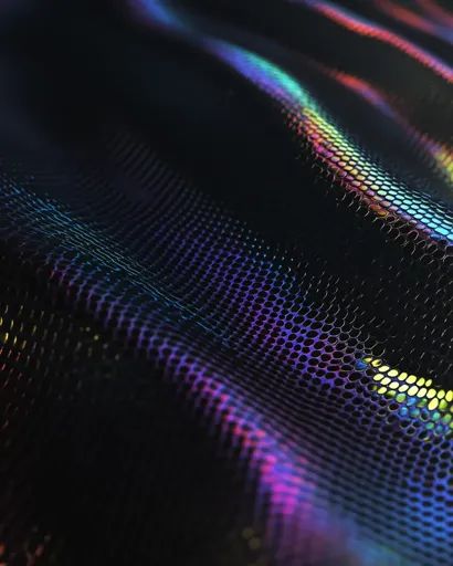 ↑↑↑ Larger size on website 🔸 A close-up of a black, iridescent fabric with a textured pattern of small circles. The fabric is sli 🔸 From Midjourney AI Image Dark Iridescent Aesthetic, Dark Iridescent, Iridescent Fabric, Iridescent Black, Black Iridescent, Abstract Composition, Out Of Focus, Textured Fabric, Black Fabric