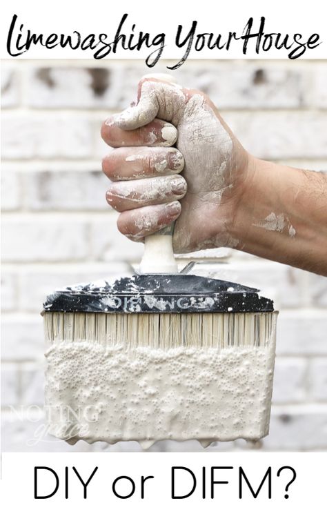 Limewashing our New Home - When to DIY or DIFM | Noting Grace Cristallo White Limewash, Lime Wash Stone Exterior, Limewash Brick Exterior, Painting Bricks, Lime Wash Brick, Brick Repair, Lime Wash, Limewash Paint, Brick Exterior