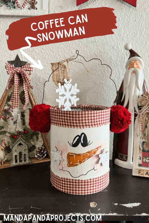 Save those empty coffee cans, because once you see this DIY Coffee Can Snowman you’ll want to craft a whole bunch of them! This easy, cute, and budget friendly recycled craft can be kept up past Christmas and right through winter! Are you Feeling Frosty?! Christmas Crafts With Coffee Cans, Milk Bottle Crafts Christmas, Coffee Can Diy Projects Christmas, Coffee Mug Decorating Diy, Tin Can Christmas Decor, Christmas Cans Crafts, Recycled Tin Can Crafts, Crafts With Coffee Cans, Diy Coffee Can Crafts