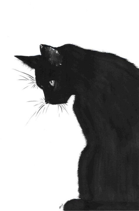 Cat Art Painting, Cat Drawing Tutorial, Cat Profile, Cats Black, Cat Background, Cat Art Illustration, Cat Sketch, Super Cat, Black And White Painting