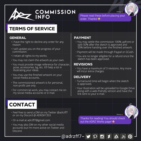 Yooo! ADRZ Commissions are now open! ✨ You can check out the prices, terms, contacts, and sample works on this pin. Looking forward to illustrating your ideas! 🥰 Thanks and have a great day. 😊 Art Commision Sheet, Carrd Inspo Art Commissions, Commissions Open Template, Commission Prices Sheet, Comissions Art Prices Template, Art Comissions Template, Art Commissions Template, Comissions Art Template, Art Commission Sheet Template