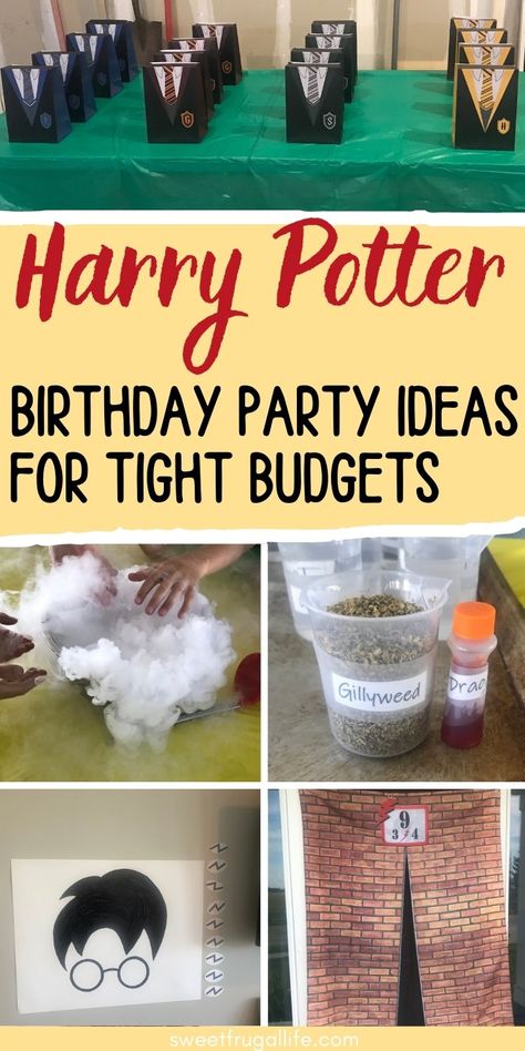 Harry Potter Theme Party Ideas - Sweet Frugal Life Last Minute Harry Potter Party, Harry Potter Birthday Themes, Pin The Glasses On Harry Potter, Harry Potter Themed Decor Diy, Harry Potter Birthday Ideas Diy, Harry Potter Bday Party Ideas, Harry Potter Birthday Party Crafts, Diy Harry Potter Birthday Party, Harry Potter Sorting Ideas