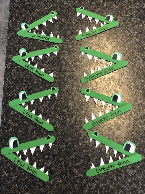 Greater Than Less Than Alligator Craft, Alligator Popsicle Stick Craft, Alligator Math Preschool, Reptiles Arts And Crafts For Preschoolers, Aligator Kids Craft, Kindergarten Jungle Activities, Alligator Greater Than Less Than, Reptile Art For Toddlers, Alligator Craft For Preschool