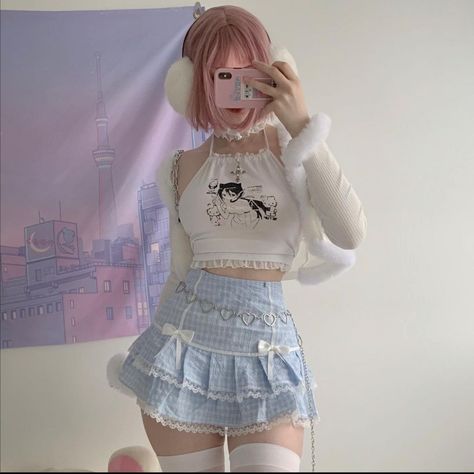 Kawaii Crop Top, Alt Y2k, Preformance Outfits, Kawaii Fashion Outfits, Korean Girl Fashion, Soft Grunge, Kawaii Clothes, Girly Fashion, Kawaii Fashion