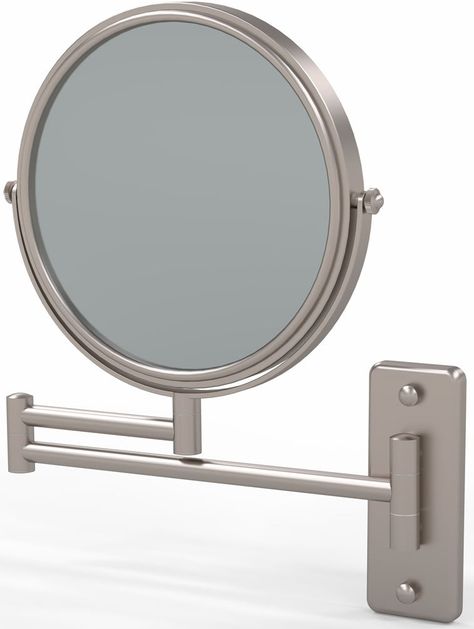 For a good close-up facial inspection this vanity mirror is especially good due to its 10x magnification power. And very good for those with eyesight issues, as well, the true 10x magnification power of this makeup mirror is, shall we say, "revealing". It's reversible - the 10x side flips over to a non-magnified 1x side. Both mirror lenses are backed with silver, not aluminum, for bright, crisp images. The mirror tilts, and rotates, while the double extension arm pivots and swivels - all to adju Magnifying Makeup Mirror, Mirror Image, Makeup Mirror, The Double, The Mirror, Vanity Mirror, Polished Chrome, Matte Black, Close Up