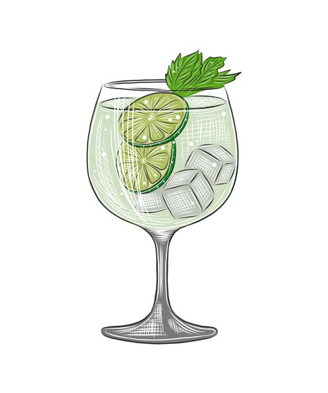 Cocktails Drawing, Gin Tonic Cocktail, Cocktail Illustration, Poster Decorations, Alcoholic Cocktails, Paint Night, Small Canvas Art, Gin Tonic, Background Background