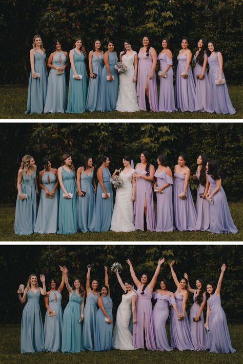 Different Shades Of Lavender Bridesmaids, Purple Themed Wedding Ideas Bridesmaid Dresses, Lilac And Turquoise Wedding, Purple And Sky Blue Wedding, Bridesmaid Dresses Pastel Purple, Pastel Blue And Purple Bridesmaid Dresses, Pastel Blue And Purple Wedding Theme, Lilac Blue Wedding Theme, Lavender And Sky Blue Wedding