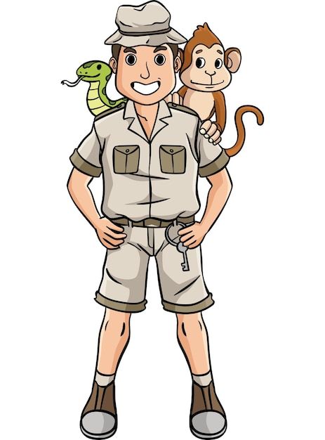 Premium Vector | Zookeeper Cartoon Colored Clipart Illustration Jungle Images, Jungle Animal Art, Zoo Keeper, Family Stock Photo, Cute Animal Clipart, Animal Illustrations, Family Illustration, Cartoon Drawing, Animal Clipart