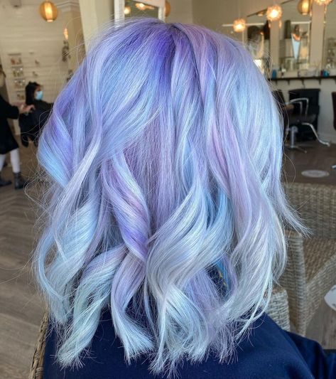 Pastel Hair Dye, Pastel Hair Color Ideas, Pastel Pink Hair Dye, Blue Purple Hair, Blue And Pink Hair, Pastel Rainbow Hair, Pastel Blue Hair, Ethereal Blue, Pastel Teal